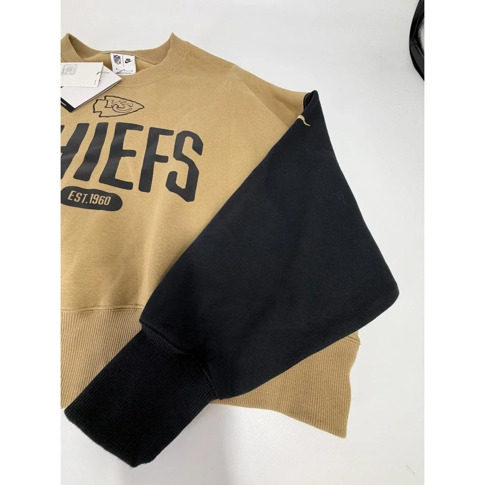 Kansas City Chiefs Nike‎ Womens Oversized Beige Fleece Crew Sweatshirt Size XL